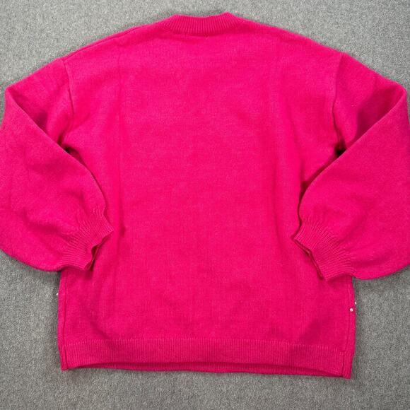 Cotton Bleu Pink Pearl Argyle Sweater Women's Small Crew Neck Pullover Preppy - Picture 9 of 9